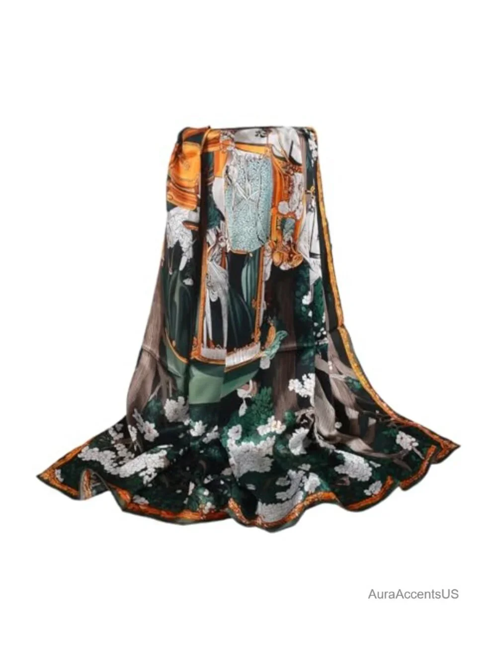 100% Mulberry Silk Square Scarf 43×43in Floral Shawl Wrap Lightweight Oversized